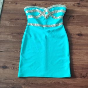 Seafoam bodycon dress with gold sequin details